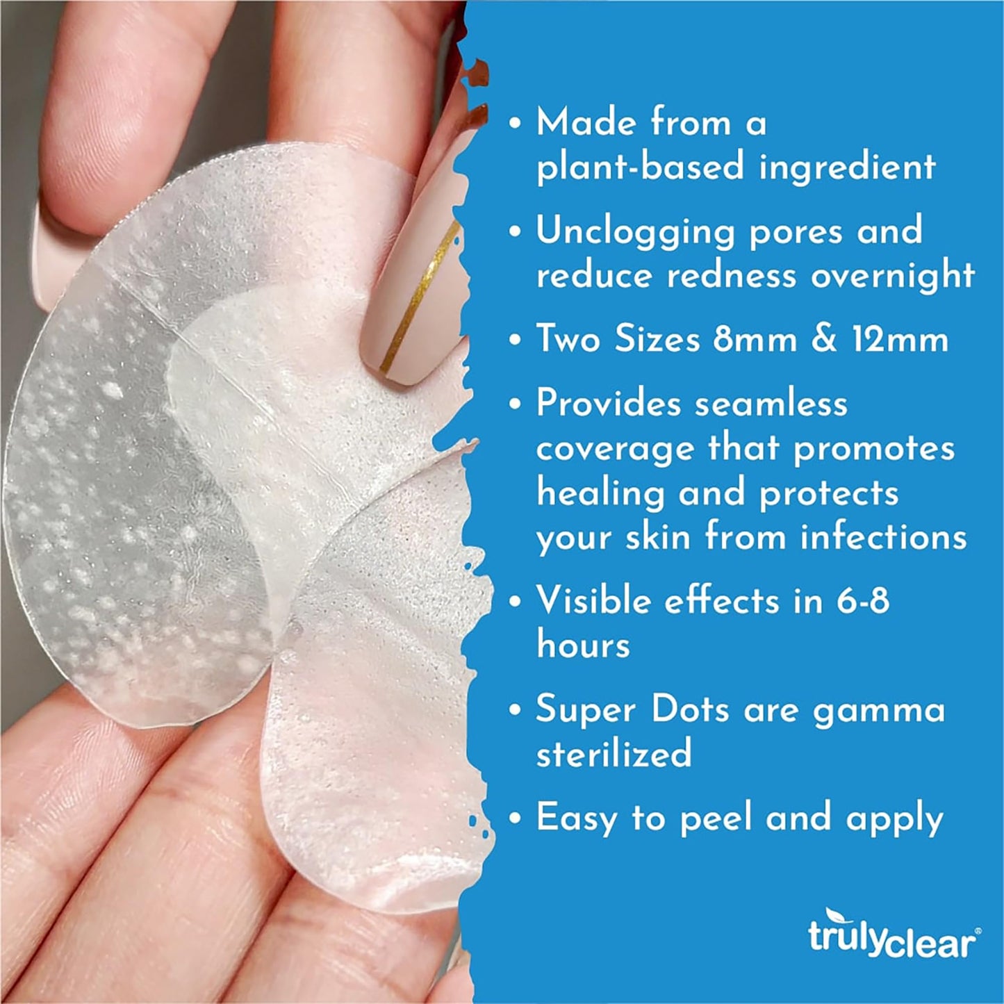 Truly Clear Large Acne Pimple Patches for Face & Body - 10 Count, Hydrocolloid Blemish & Zit Patches for Face & Body - Plant-Based, Cruelty-Free Acne