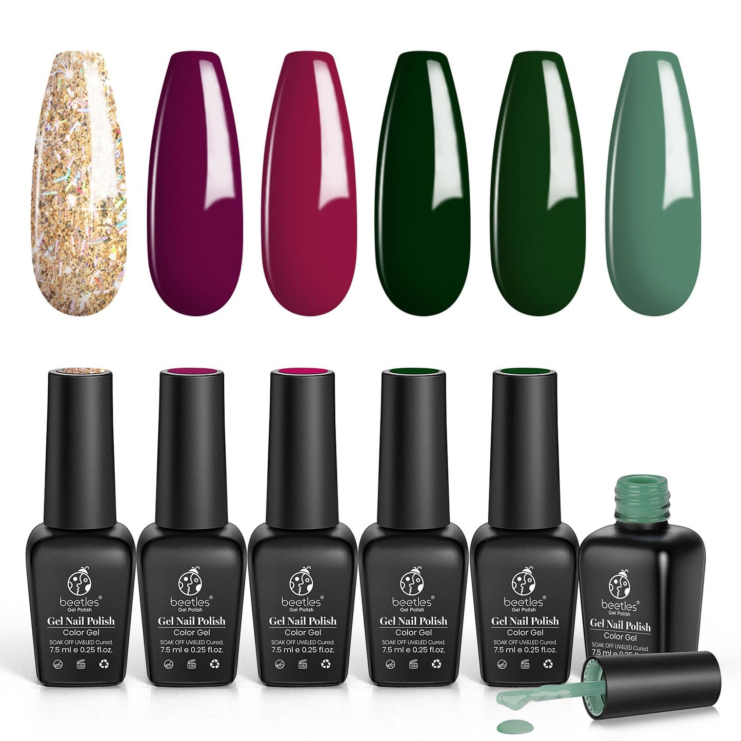 Beetles Gel Nail Polish Set, Burgundy Purple Red Green Glitter Gel Polish Soak Off Nail Art Beauty Gift Set for Women Beauty and Personal Care beetles Gel Polish Default Title