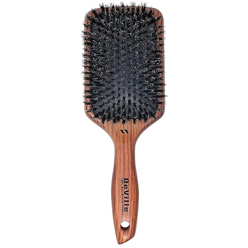 Spornette Deville Cushion Paddle Brush, Boar Bristle Hair Brush with Wooden Handle - For Straightening, Smoothing, Detangling, Styling & Brush Outs