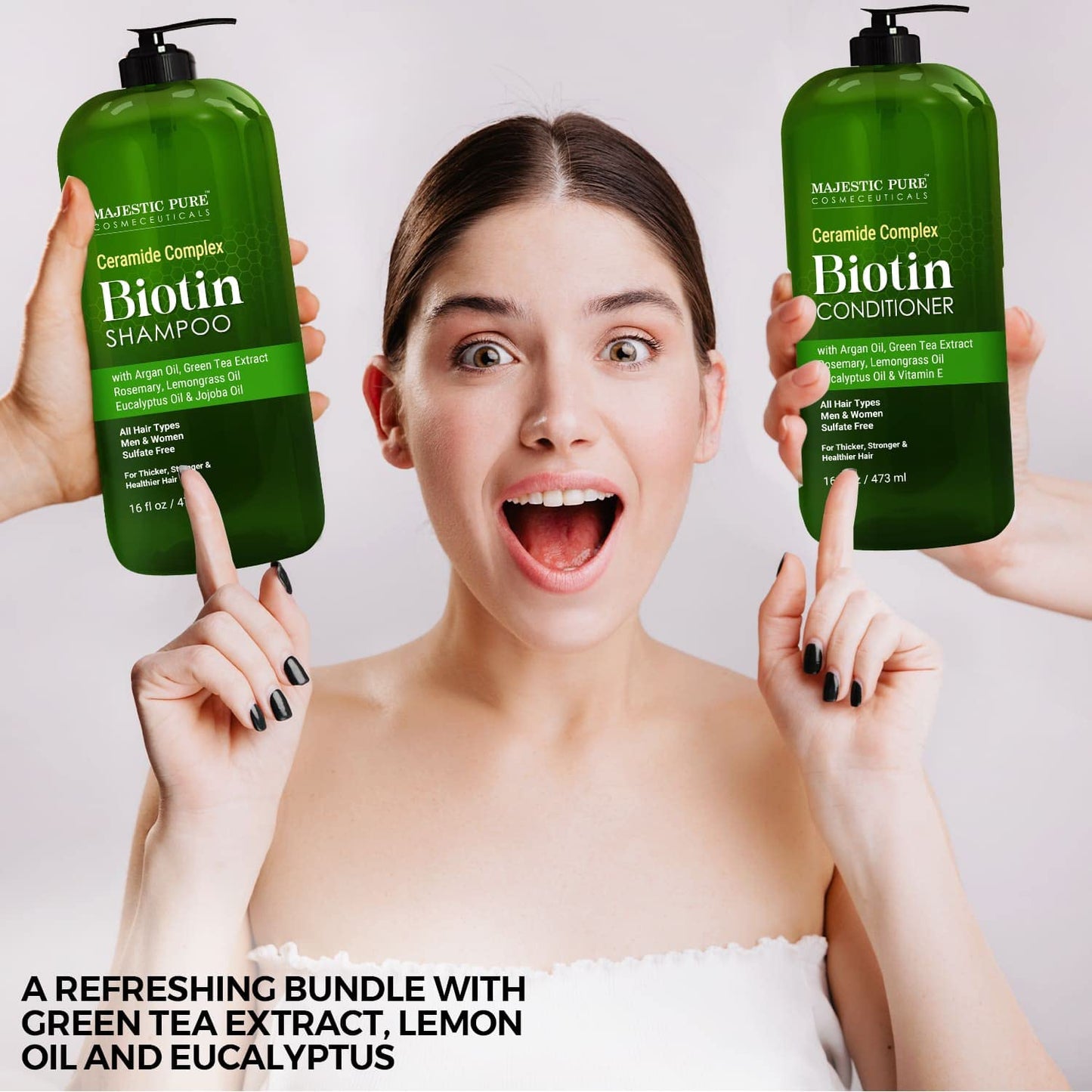 MAJESTIC PURE Biotin Shampoo and Conditioner Set - With Essential Oils & Ceramides - Helps Hair Growth, Thickening, Dry & Colored Hair - Sulfate Free