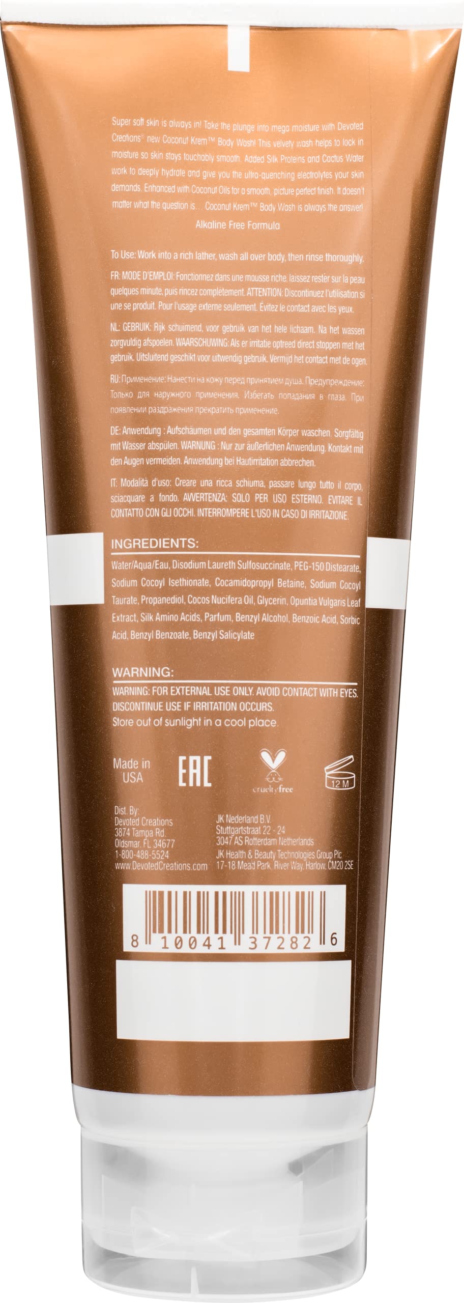 Devoted Creations Coconut Krem Body Wash - Coconut Infused Mega Moisturizing Body Wash with Silk Proteins and Cactus Water for Ultra Rich Hydration