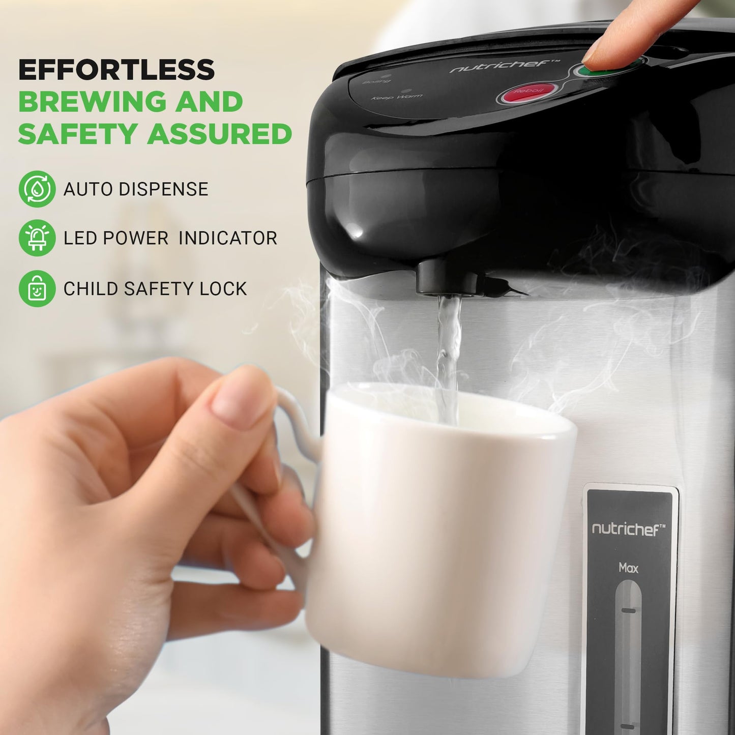 NutriChef 5.2 Qt Electric Water Kettle, Quick Heating, 5 Liter Digital Kettle with 5 Temperature Settings, Safety Lock, Stainless Steel, 3 Dispensing…