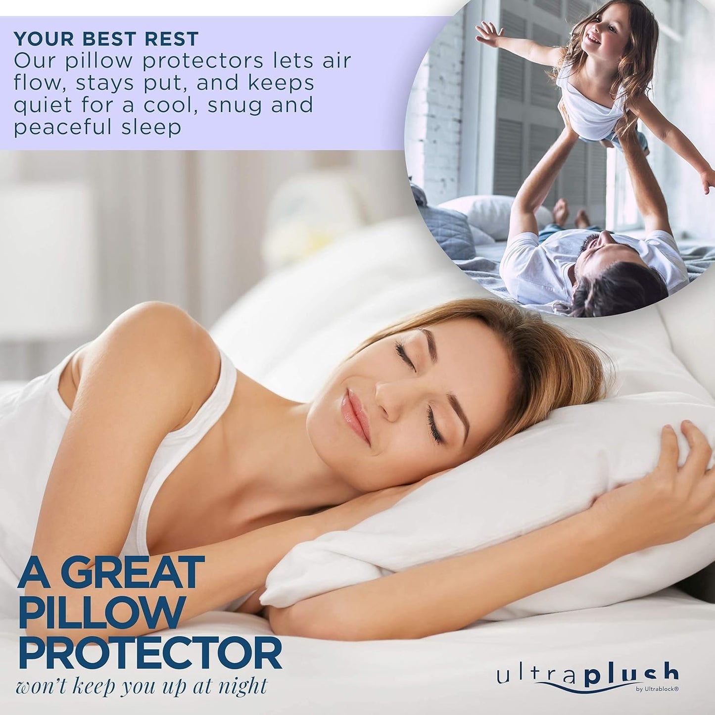UltraBlock Ultra Plush Premium Waterproof Pillow Protector Set of 2 - Zippered Pillow Case Cover - Super Soft and Quiet Feather Proof Encasement (King