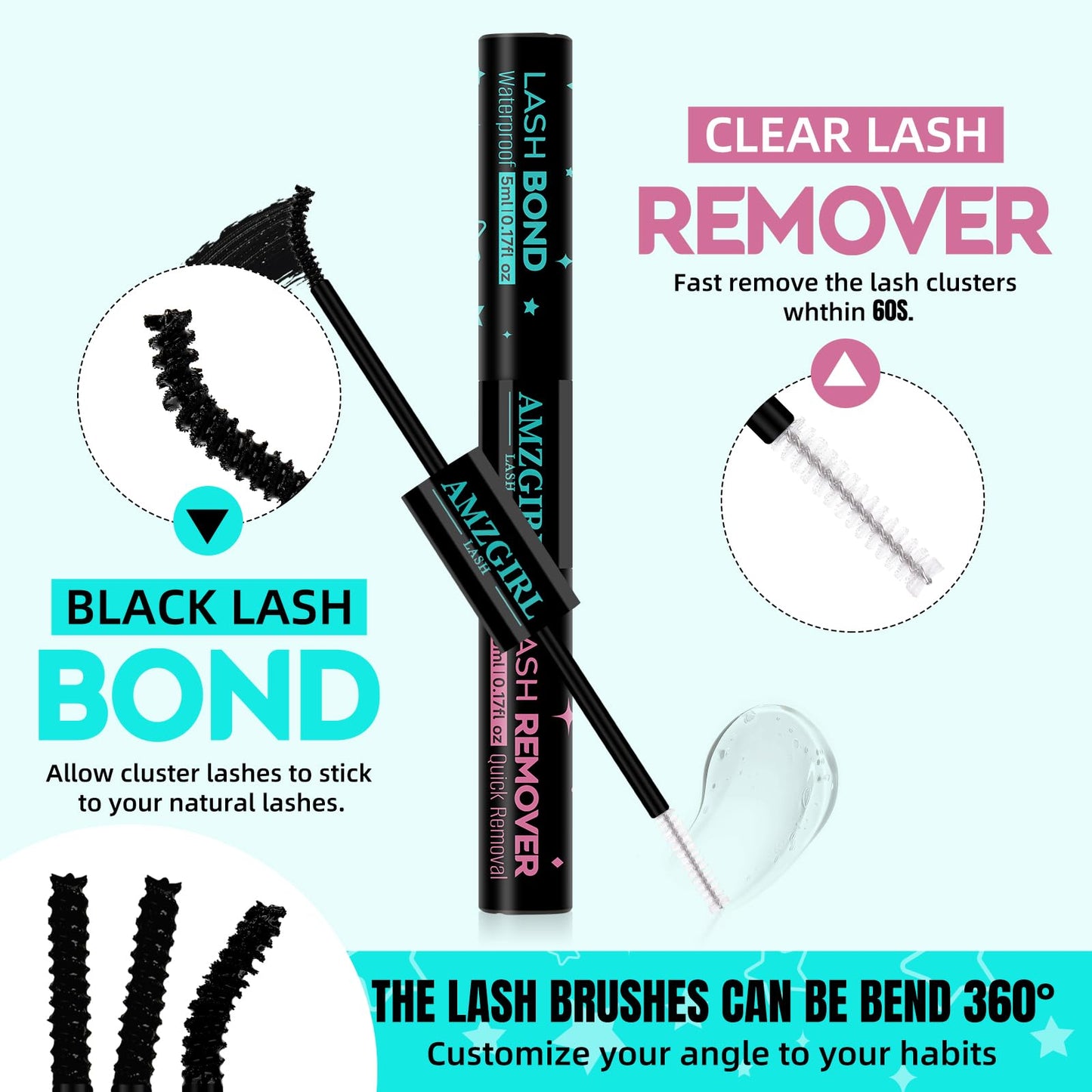 Lash Bond and Seal Eyelash Clusters Glue House of Lash Clusters Mascara Wand Glue 10ml Long Lasting 72 Hours Black Eyelash Adhesive + Lash Seal 2 in 1 Beauty and Personal Care AMZGIRL LASH