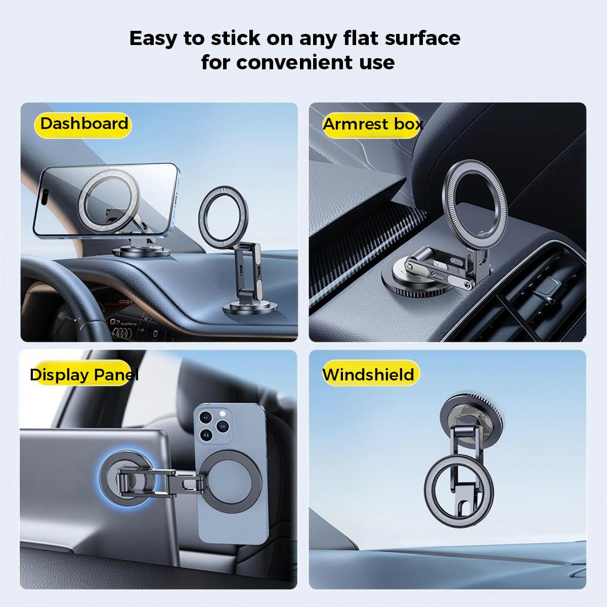 Micool Magnetic Car Phone Holder, Dashboard Mount with 360° Rotation & 720° Foldable Arm, Universal Strong Grip Tablet Stand for All Phones and Pad…