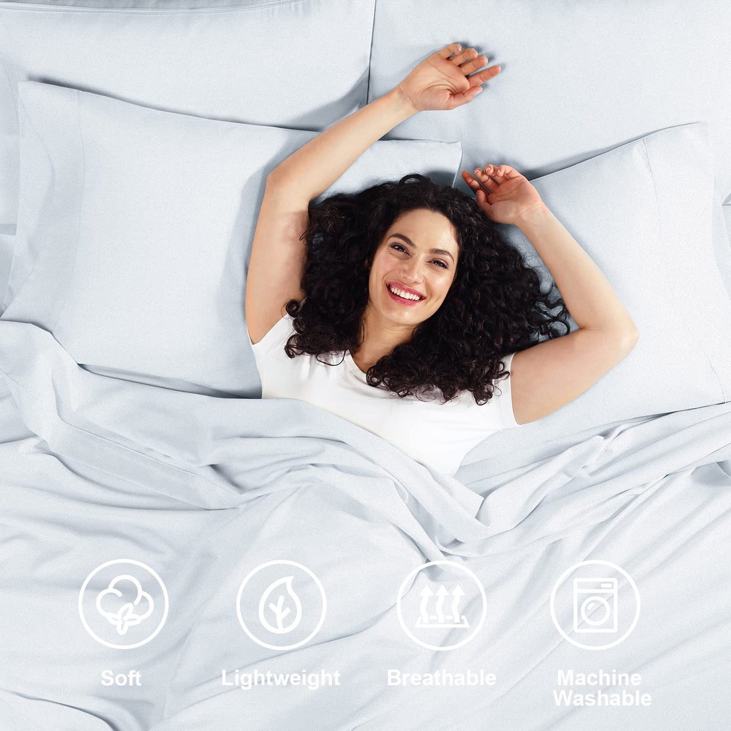 Empyrean California King Sheets Set - 110 GSM 6 Piece Bed Sheets for California King Size Bed, Soft Bedding Sheets & Pillowcases - Ice Blue