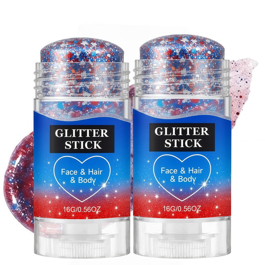 4th of July Glitter Stick, 2026 New Patriotic Hair Face Body Glitter Stick for Independence Memorial Day, Red White and Blue Body Glitter Stick Fourth
