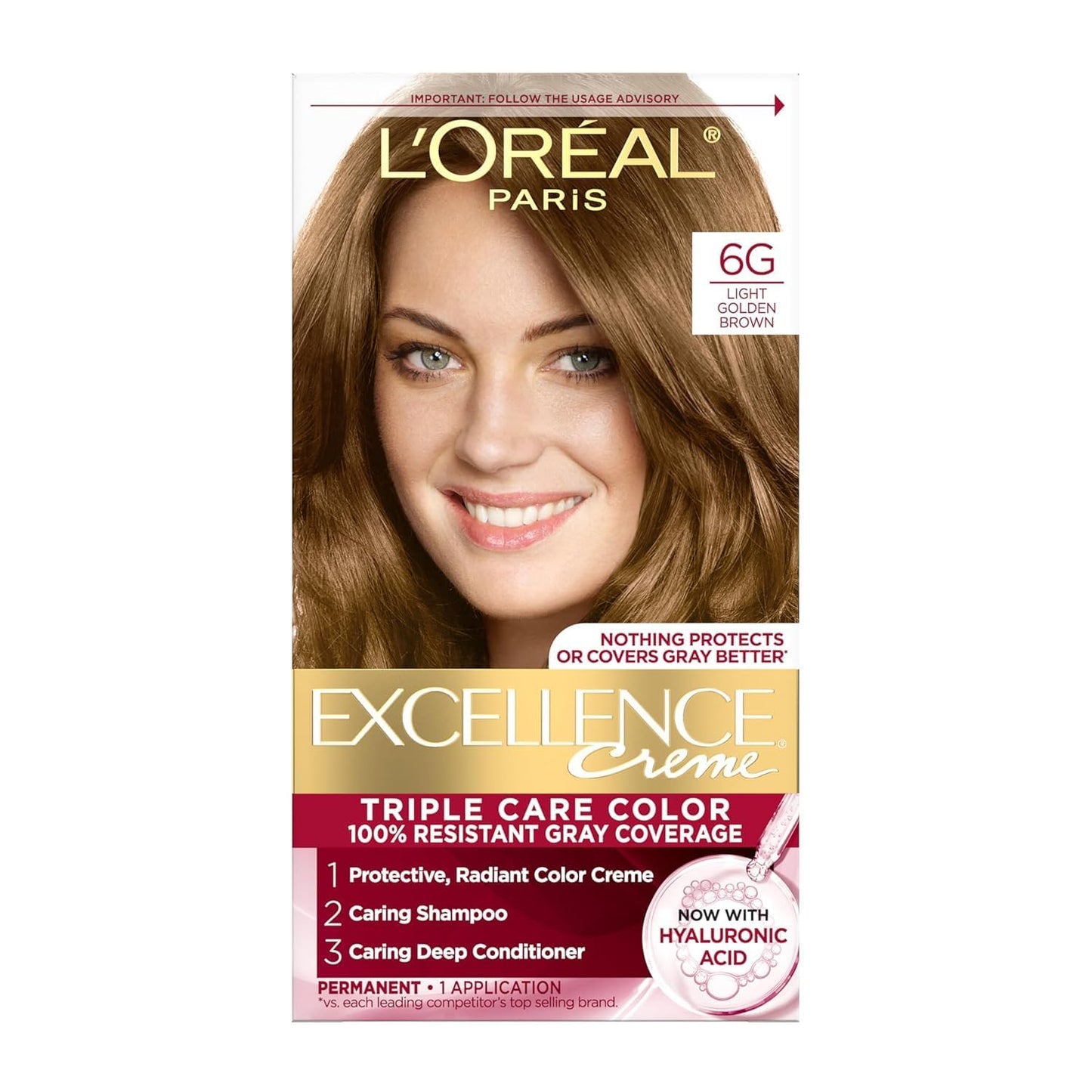 L'Oreal Paris Excellence Creme Triple Protection Hair Color, [6G] Light Golden Brown 1 ea