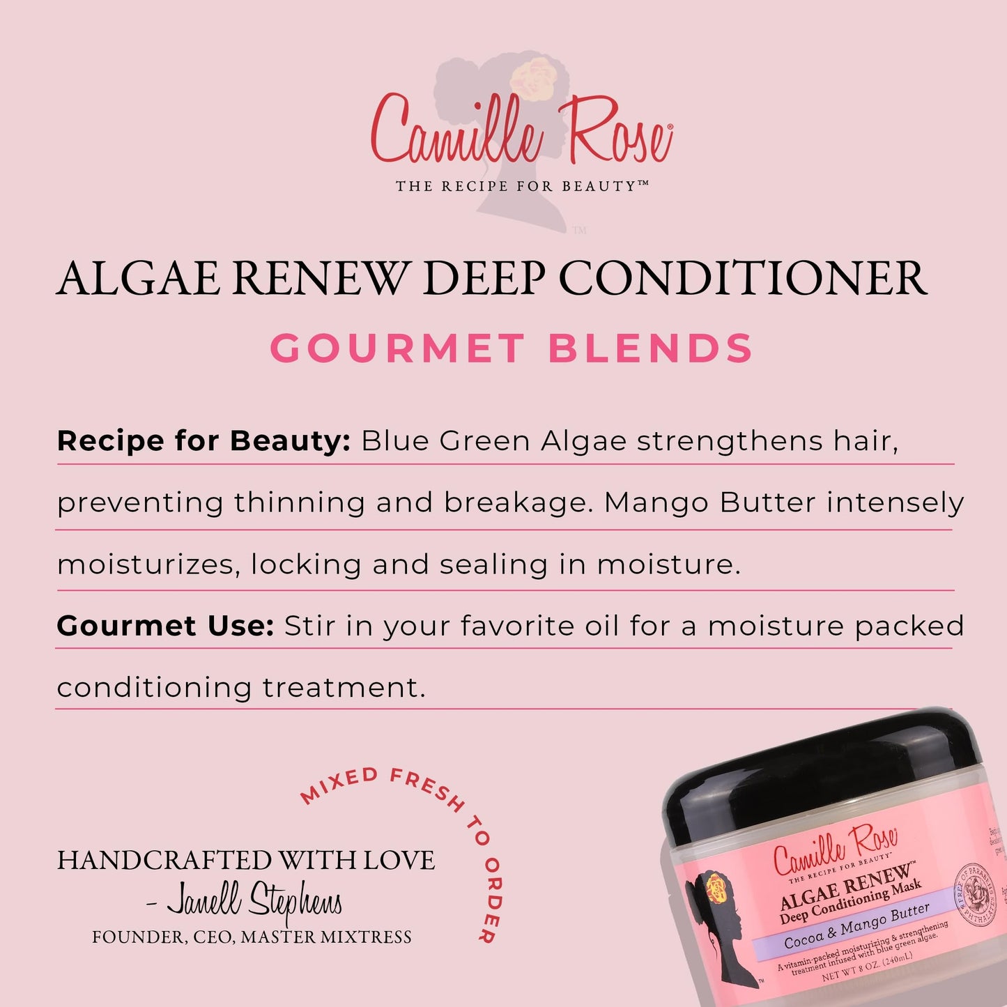 Camille Rose Algae Renew Deep Conditioning Hair Mask with Peppermint, Blue Green Algae & Mango Butter, to Strengthen and Moisturize, for All Hair