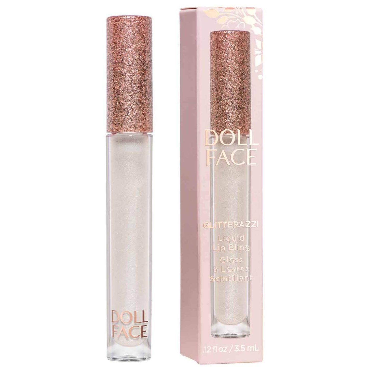 Doll Face Lip Gloss | Glitterazzi Liquid Lip Bling | Topping Glitter with a Glossy Shine for Lips | Sheer Finish | Cruelty-Free | Platinum