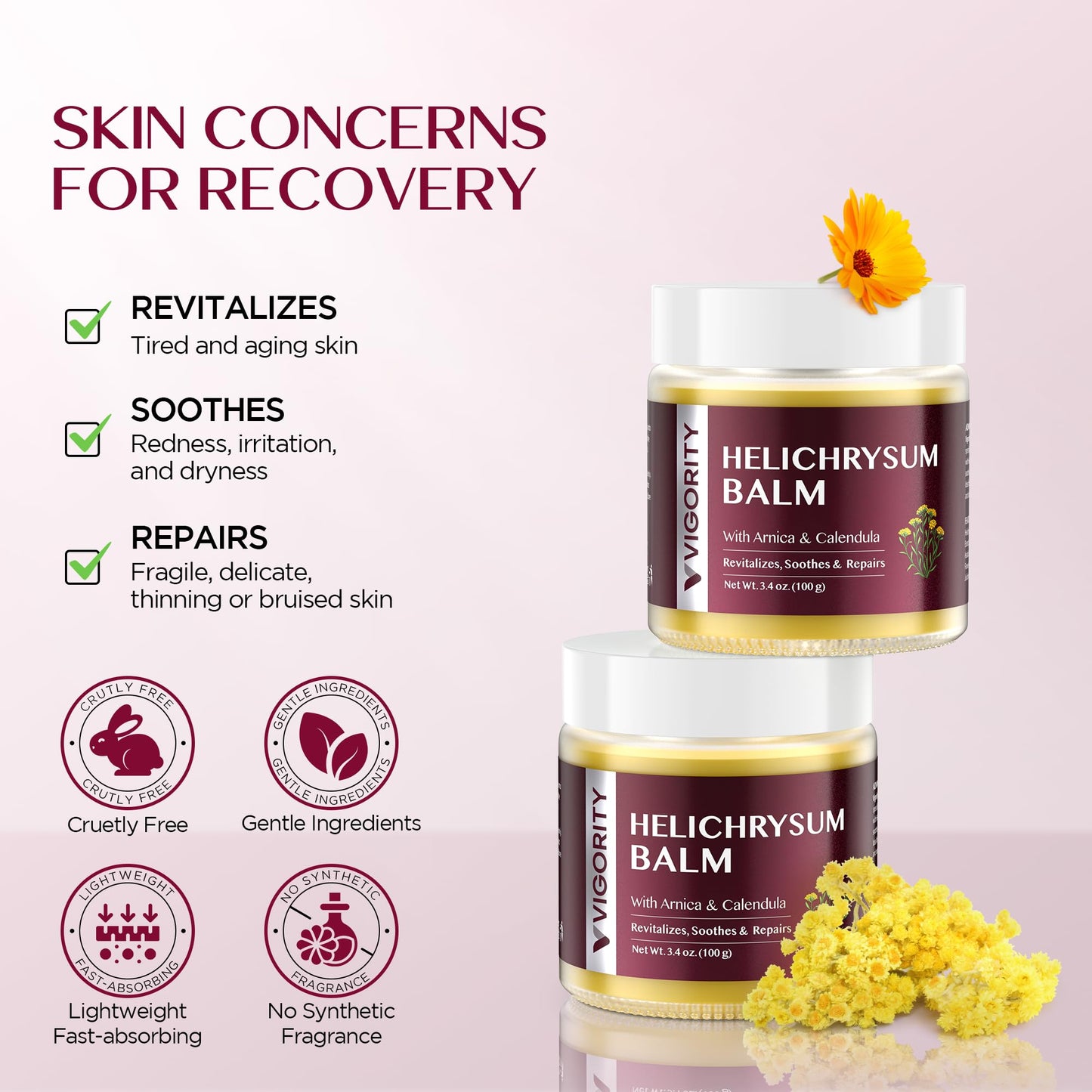 Vigority Helichrysum Balm Soothes & Repairs: Restorative Cream with Arnica & Calendula for Thin, Fragile, Bruised & Aging Skin - Moisturizes Beauty and Personal Care Vigority