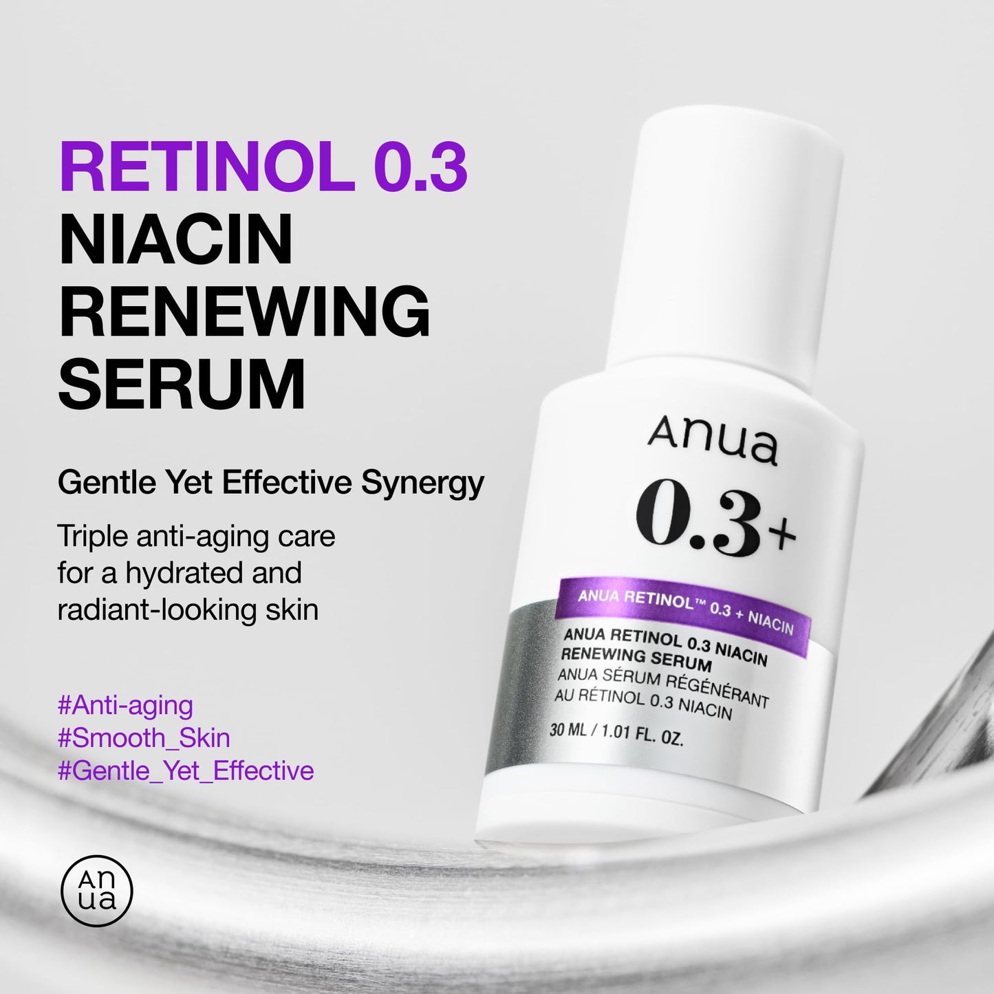 Anua Retinol Serum for Smooth & Renewed Texture, 0.3% Retinol, 5% Niacinamide, Hydration & Glass Skin, Gentle for Beginners, Korean Skincare, 1.01 fl Beauty and Personal Care ANUA