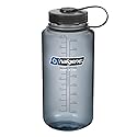 Nalgene BPA Free Tritan Wide Mouth Water Bottle, 32 Oz, Gray with Black Lid