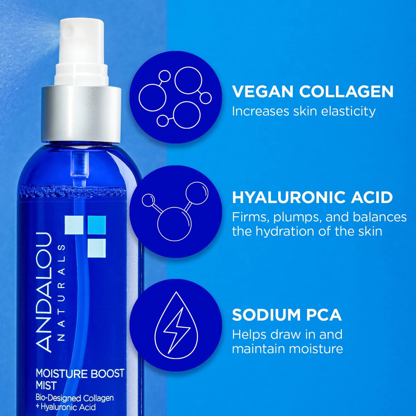 Andalou Naturals Face Mist, Moisture Boost Facial Spray with Hyaluronic Acid & Collagen, Hydrating & Moisturizing Skin Care for Dry and Dehydrated