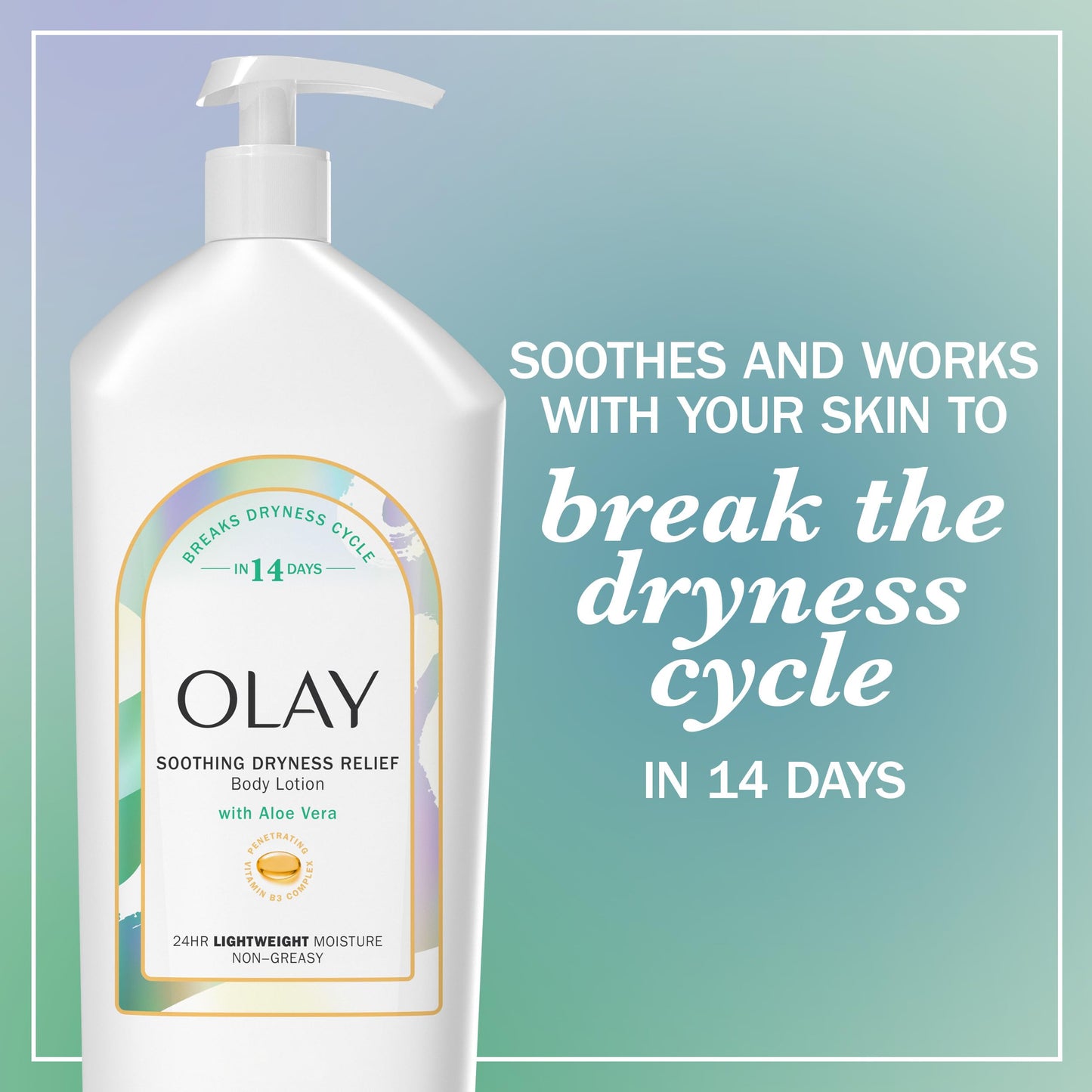 Olay Body Lotion for Women, Soothing Dryness Relief, 24hr Moisturizing & Deep Hydration, Absorbs Instantly, Penetrating Vitamin B3 Complex, For All