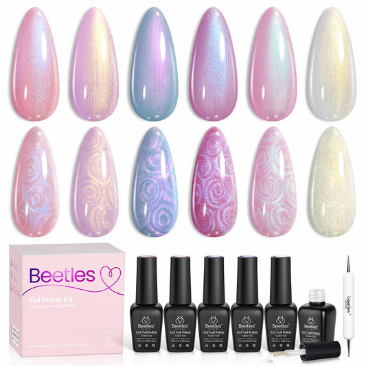 Beetles Pearl Gel Polish Set - 6 Colors Mermaid White Pink Purple Shimmer Swirl Shell Thread Effect, Soak Off UV Gel Polish for DIY Manicure & Nail Beauty and Personal Care beetles Gel Polish Default Title