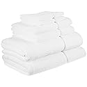Vera Wang - Bath Towels, 100% Soft & Absorbent Terry Cotton, Low Linting and Fade Resistant, Medium Weight Bathroom Towels (Modern Lux White, 6 Piece)