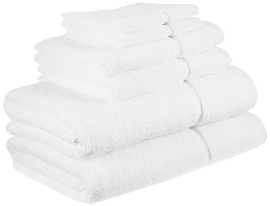 Vera Wang - Bath Towels, 100% Soft & Absorbent Terry Cotton, Low Linting and Fade Resistant, Medium Weight Bathroom Towels (Modern Lux White, 6 Piece)
