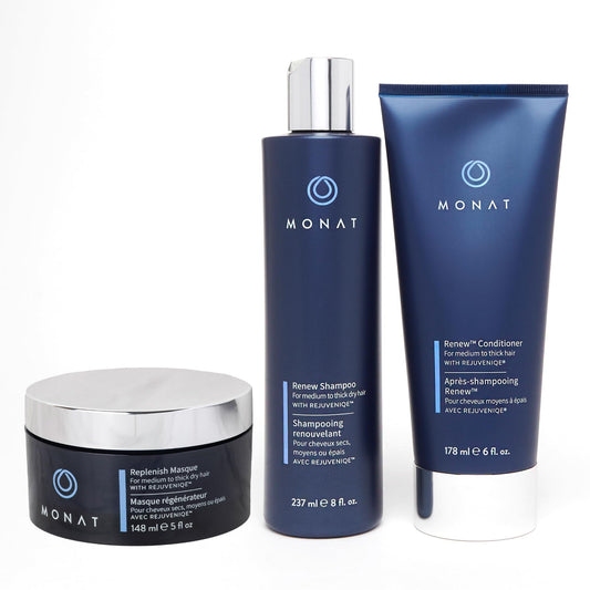 Renew™ Hydrating Hair Care System - Shampoo, Conditioner, and Masque System for Dry, Brittle Hair (8 oz/6 oz/5 oz)