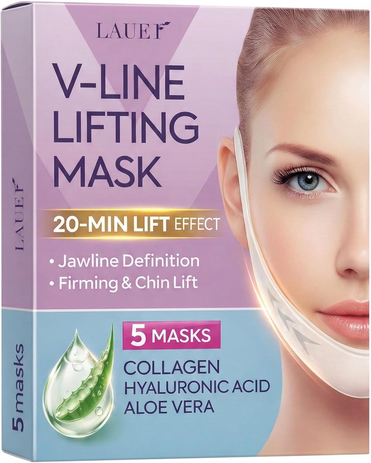 V Shaped Contouring Face Mask Line Shaping Lifting Belt Neck Reduction Jawline Lift Tape Enhancer Firming Chin Up Collagen Hyaluronic Acid Aloe Vera Beauty and Personal Care LAUER COSMETIC