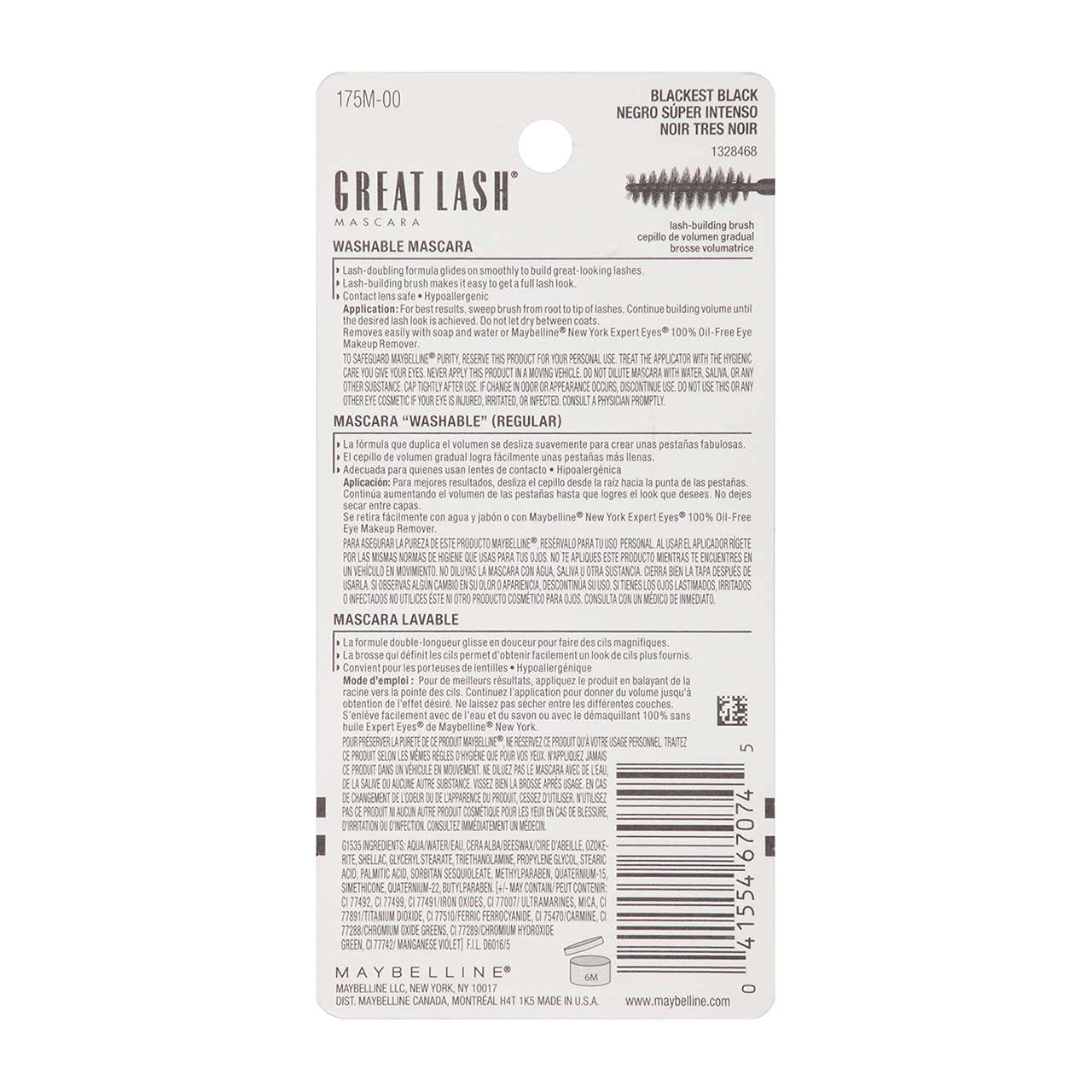 Maybelline Great Lash Mascara, Blackest Black 100, .43 Fluid Ounces (Pack of 5)