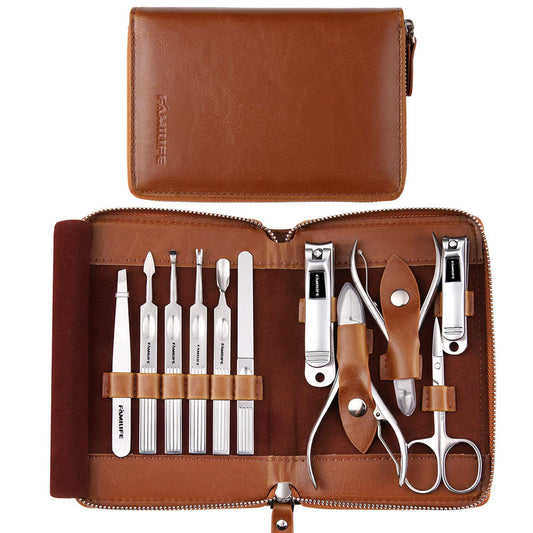 FAMILIFE Manicure Set, Professional Manicure Kit Nail Clippers Set 11 in 1 Stainless Steel Pedicure Tools Nail Kit Men Grooming Tool with Portable Beauty & Personal Care FAMILIFE
