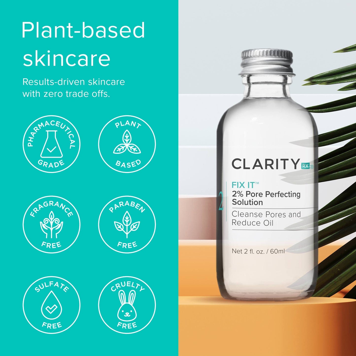 ClarityRx Fix It 2% Pore Perfecting Solution with Salicylic Acid for Acne-Prone & Oily Skin, Natural and Plant Based (2 fl oz)