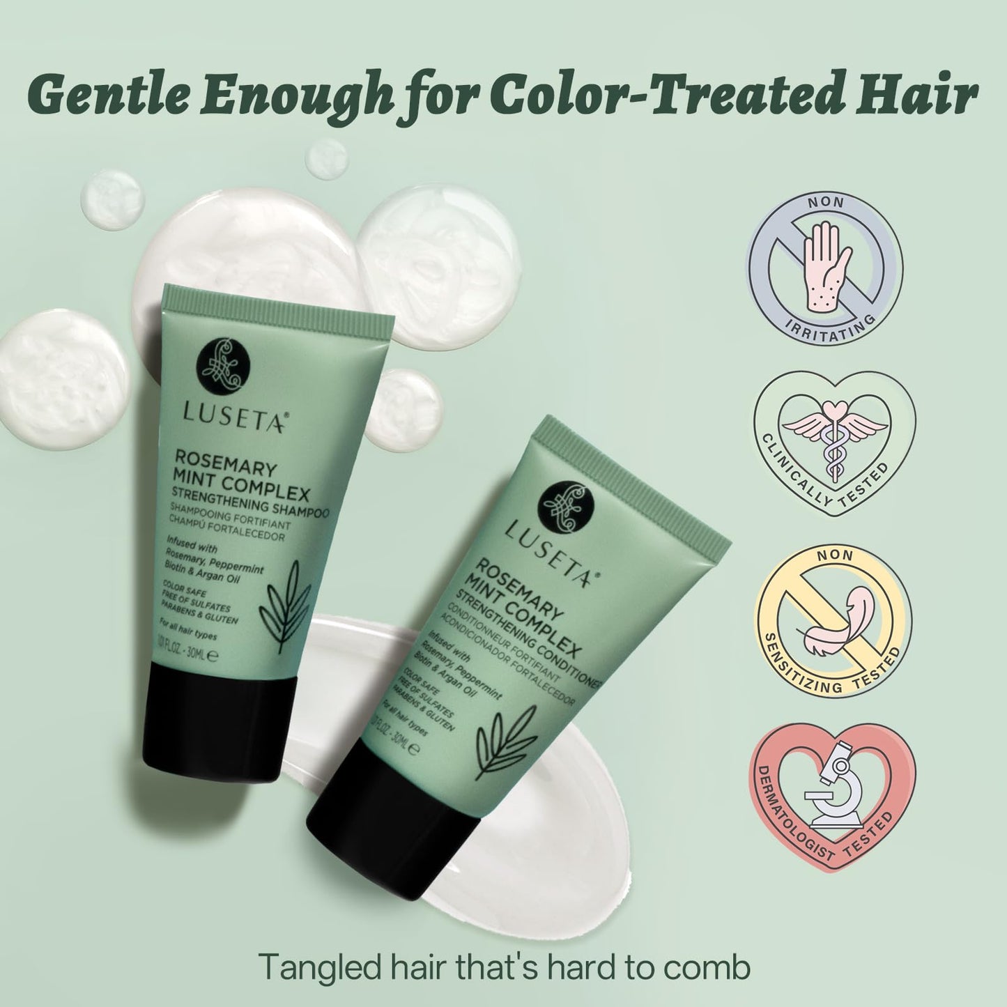 Luseta Rosemary Mint Tavel Shampoo and Conditioner Set Mini Size Strengthen and Nourish Thinning Hair Reduce Frizz for Women and Men 2 x 1.01oz