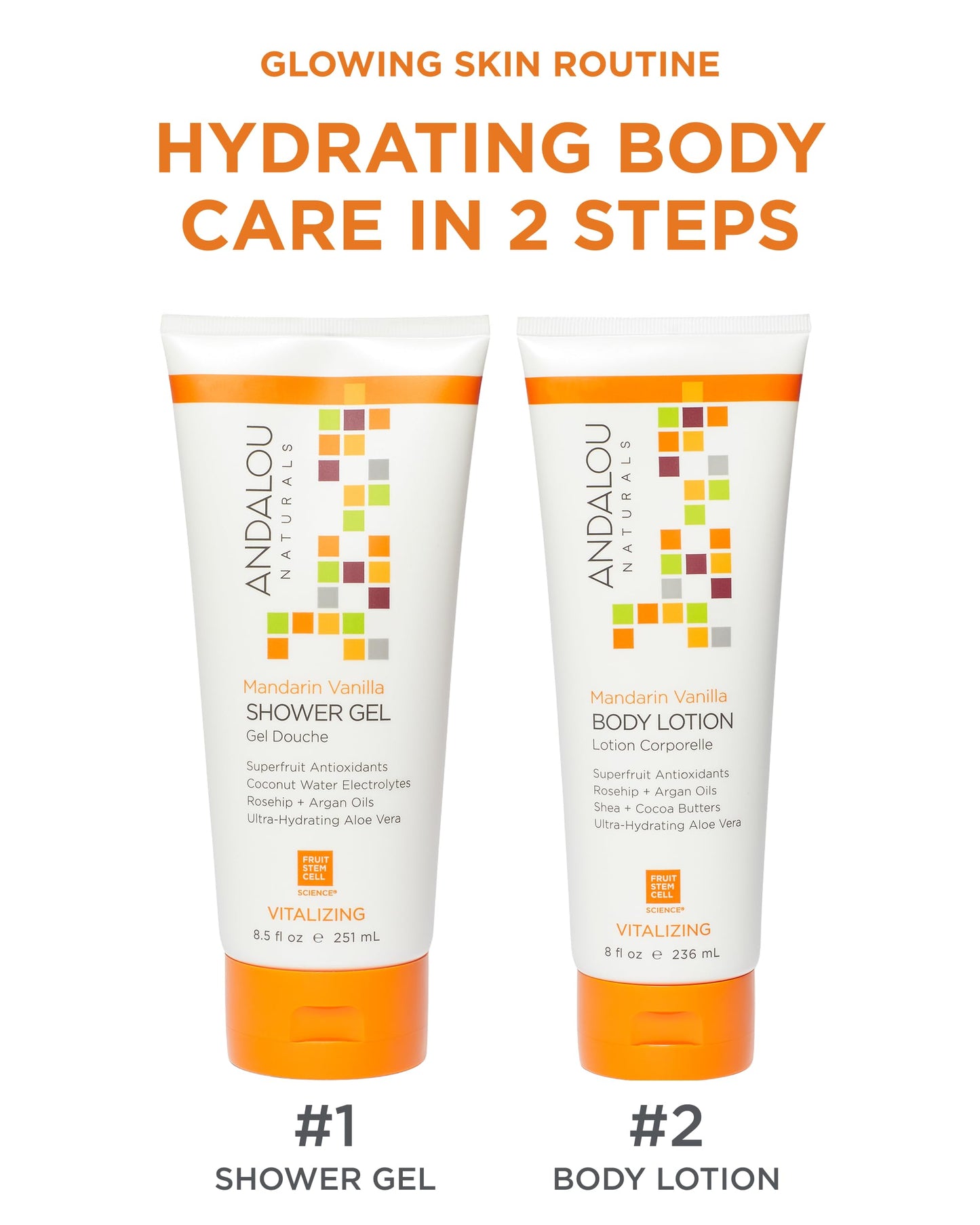 Andalou Naturals Vitalizing Body Lotion Mandarin Vanilla - Hydrating Daily Moisturizer to Nourish Dry Skin - With Shea Butter, Cocoa Butter, Rose Hip