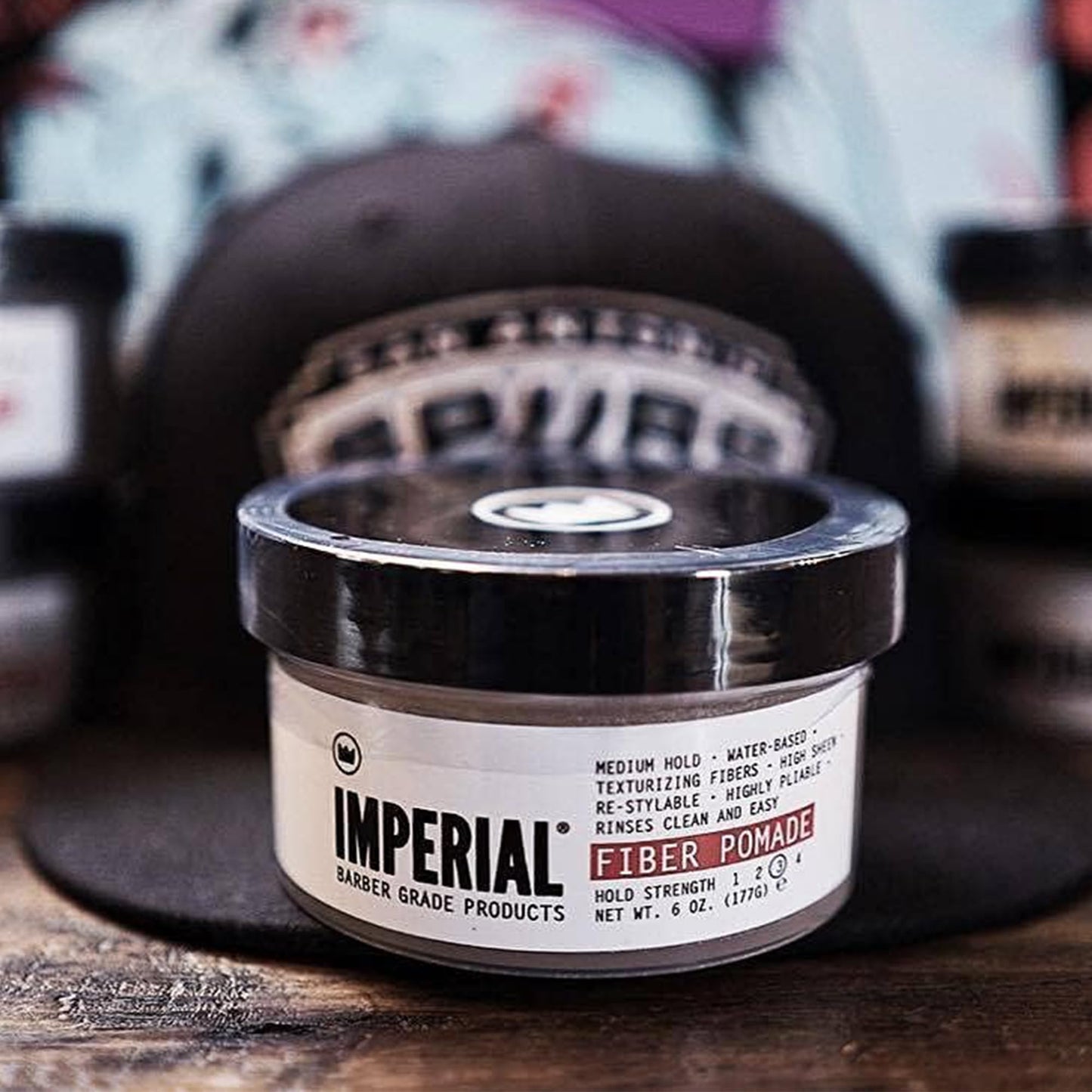 Imperial Barber Grade Products | Fiber Pomade, 6 oz | Medium Hold | High Shine | Water-Based | Easy to Wash Out | Texturizing Fibers | Highly Pliable