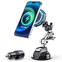 This Hill 15W Magnetic Wireless Car Charger Mount, Compatible with MagSafe, Phone Holder with 360° Suction Cup & Aluminum Alloy Telescopic Arm…