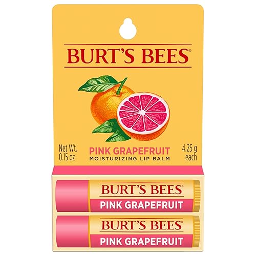 Burt's Bees Lip Balm - Pink Grapefruit, Lip Moisturizer With Responsibly Sourced Beeswax, Tint-Free, Natural Origin Conditioning Treatment, 2 Tubes