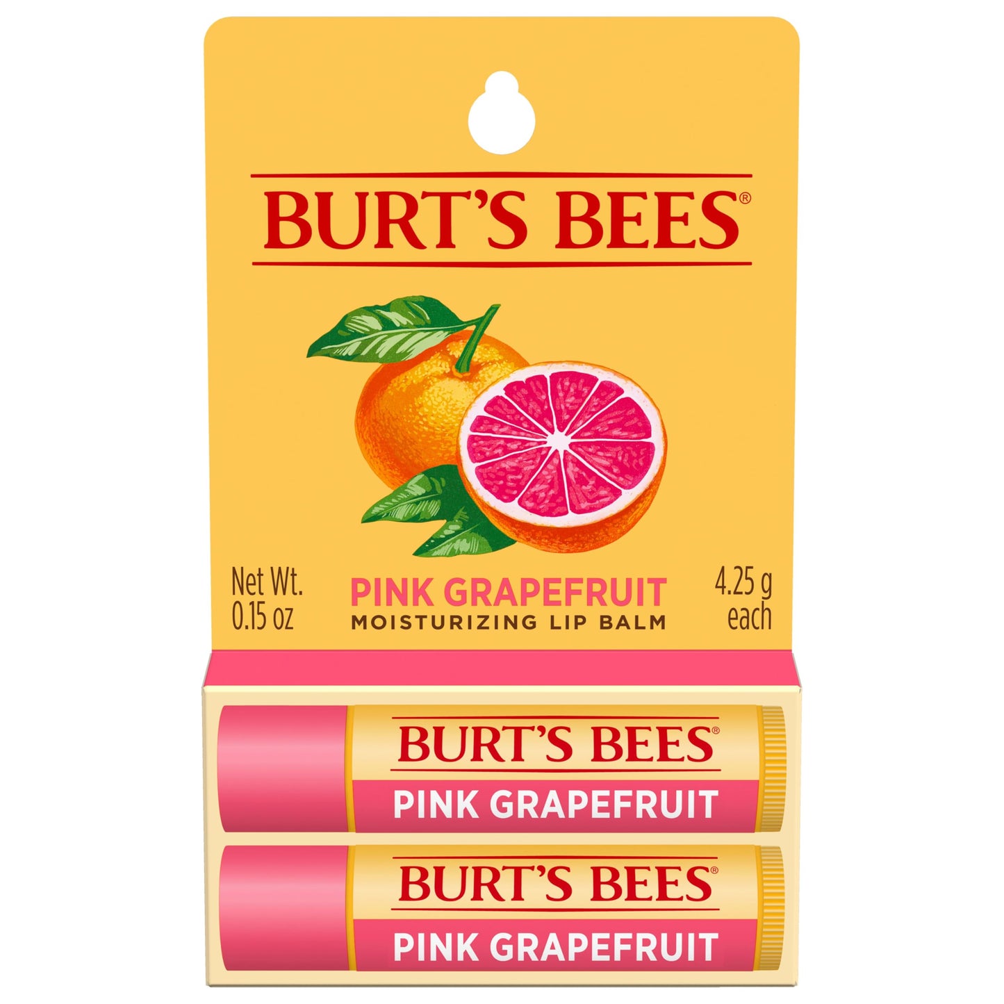 Burt's Bees Lip Balm - Pink Grapefruit, Lip Moisturizer With Responsibly Sourced Beeswax, Tint-Free, Natural Origin Conditioning Treatment, 2 Tubes