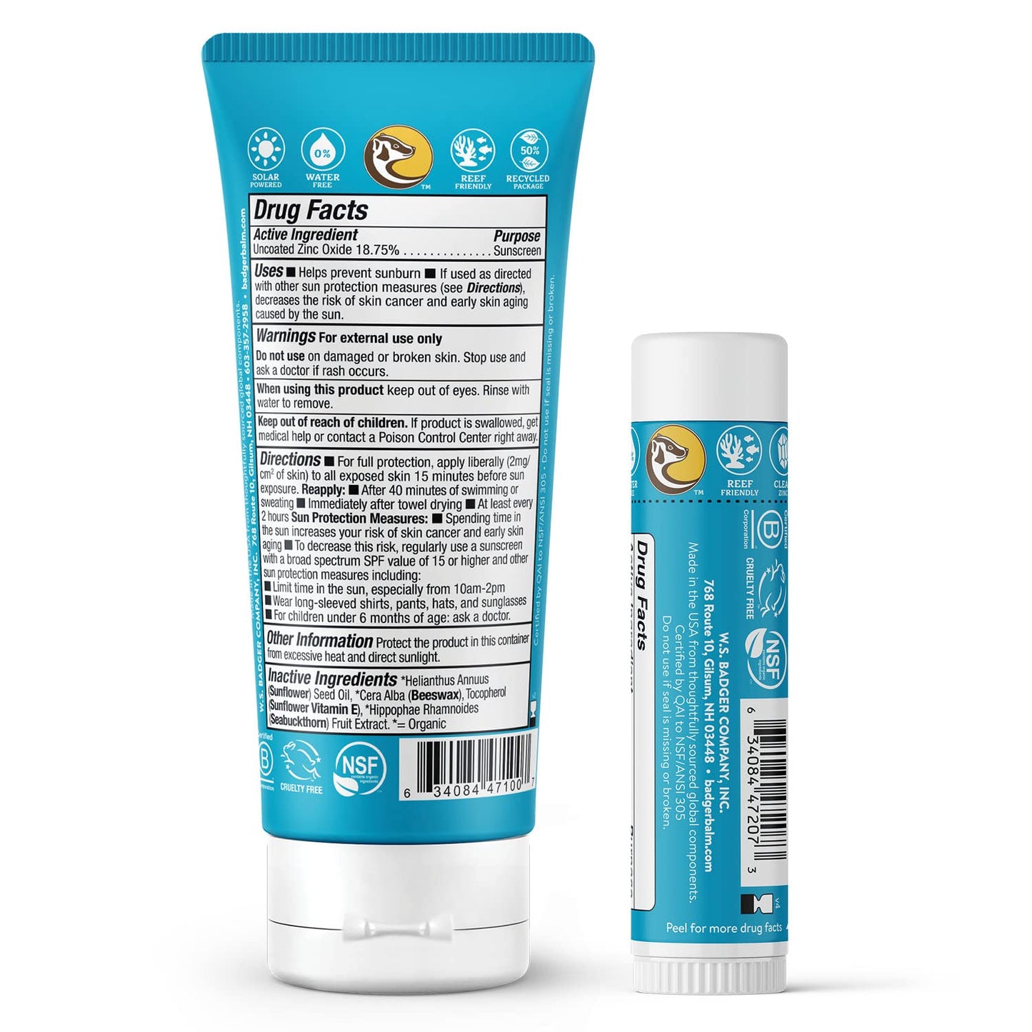 Badger Mineral Sunscreen Combo, SPF 30 Cream & SPF 35 Face Stick, Organic Ingredient with Mineral Zinc Oxide, Unscented Reef Safe Sunscreen Set, Broad