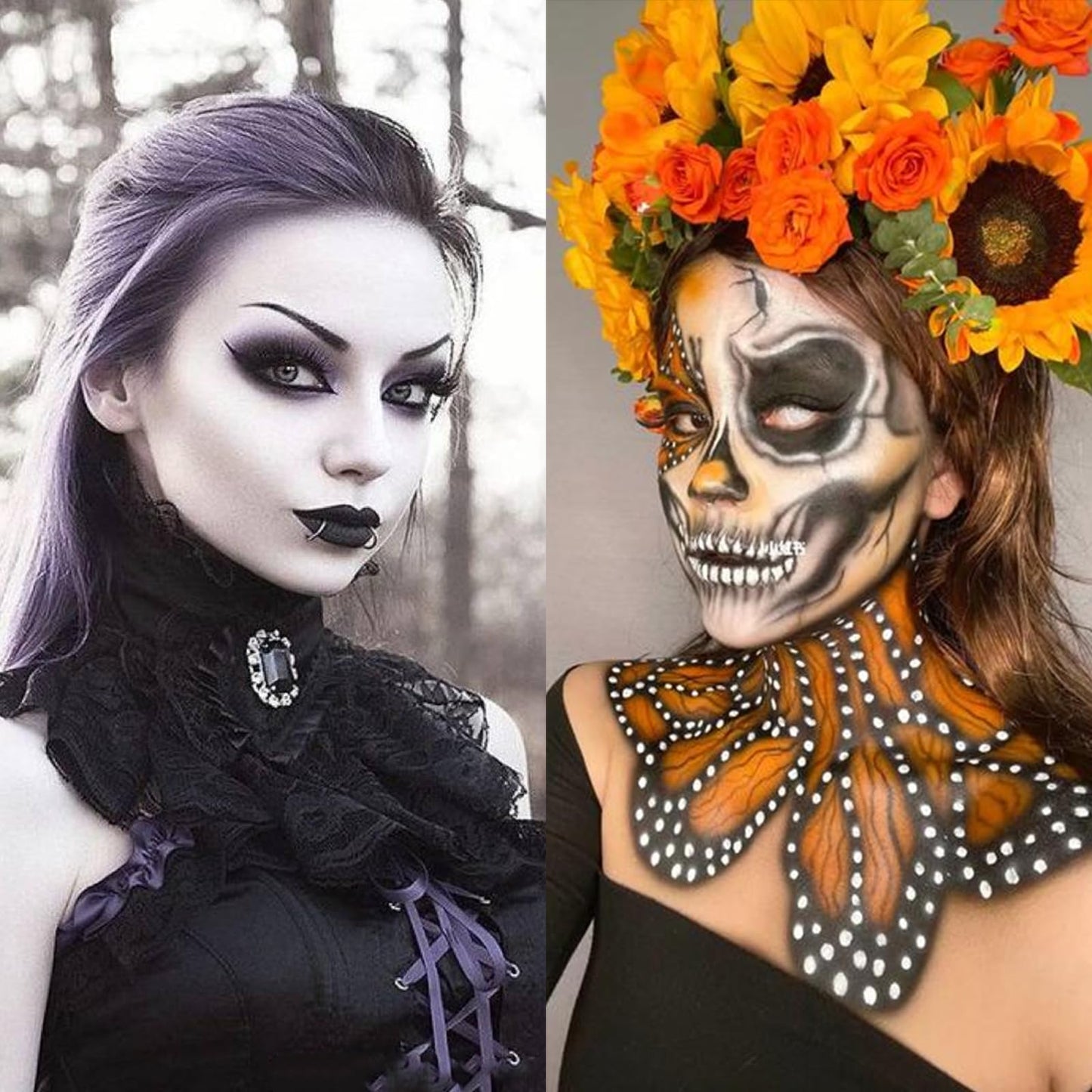 Js2U ZW White Black Oil Face Body Paint Set, Halloween Skeleton Makeup Kit with 2 Brushes, Professional Black and White Face Painting Kit