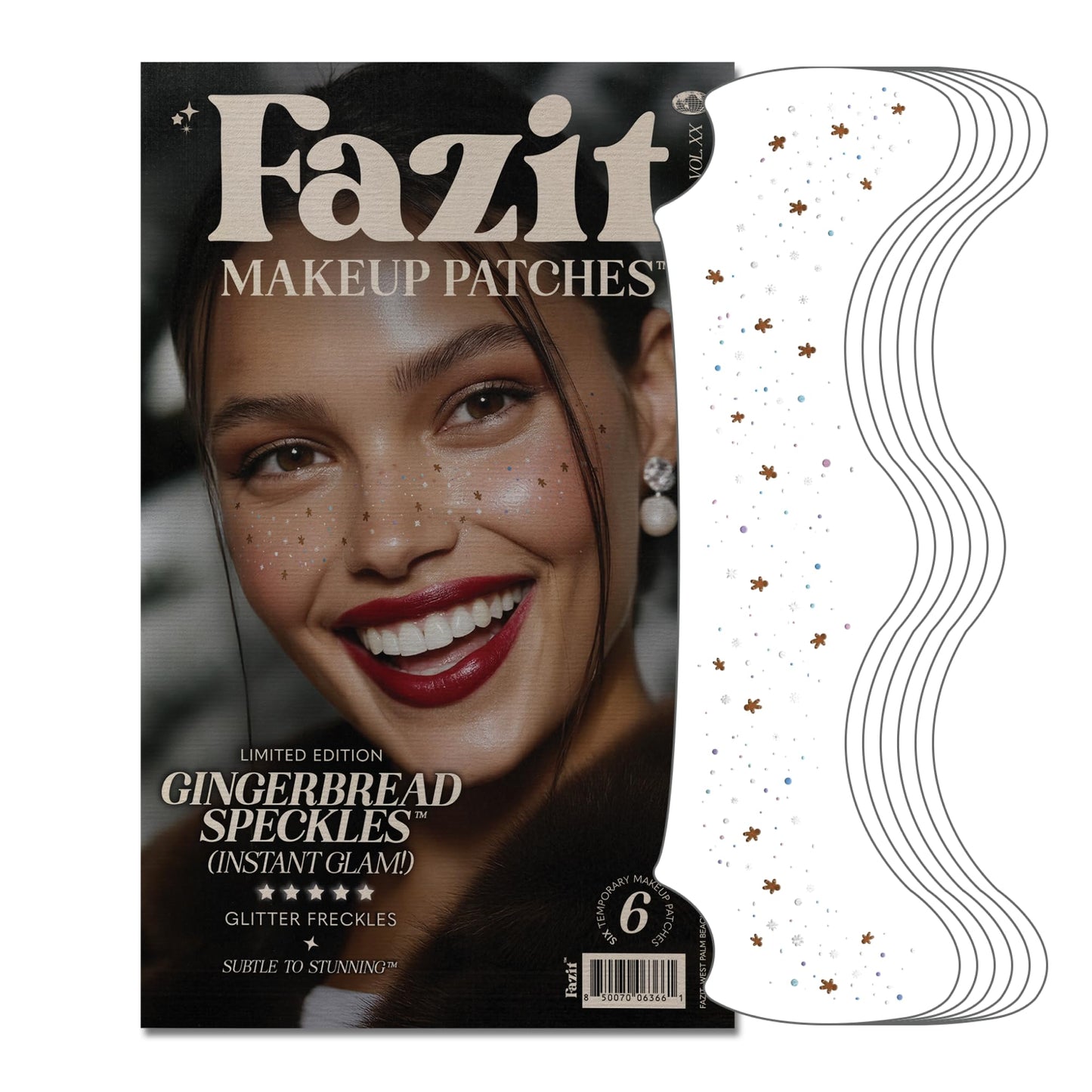 Fazit Makeup Patches - Gingerbread Speckles - Glow Up Make-Up Patches - Cute Glitter Makeup Accessories for Women - Cosmetic Glitter for Face
