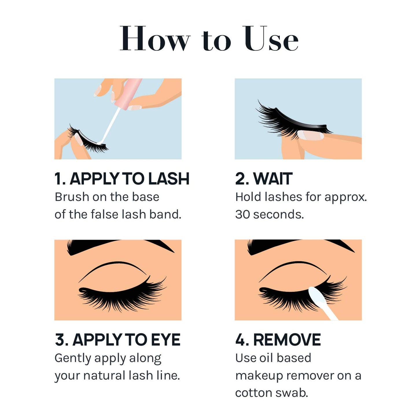 AOA Studio Eyelash Lash Glue Enhancers 4pcs Strip Lash Adhesive Strong Hold Water Proof Formula No Irritation Latex Free Long Lasing Quick Dry Eyelash