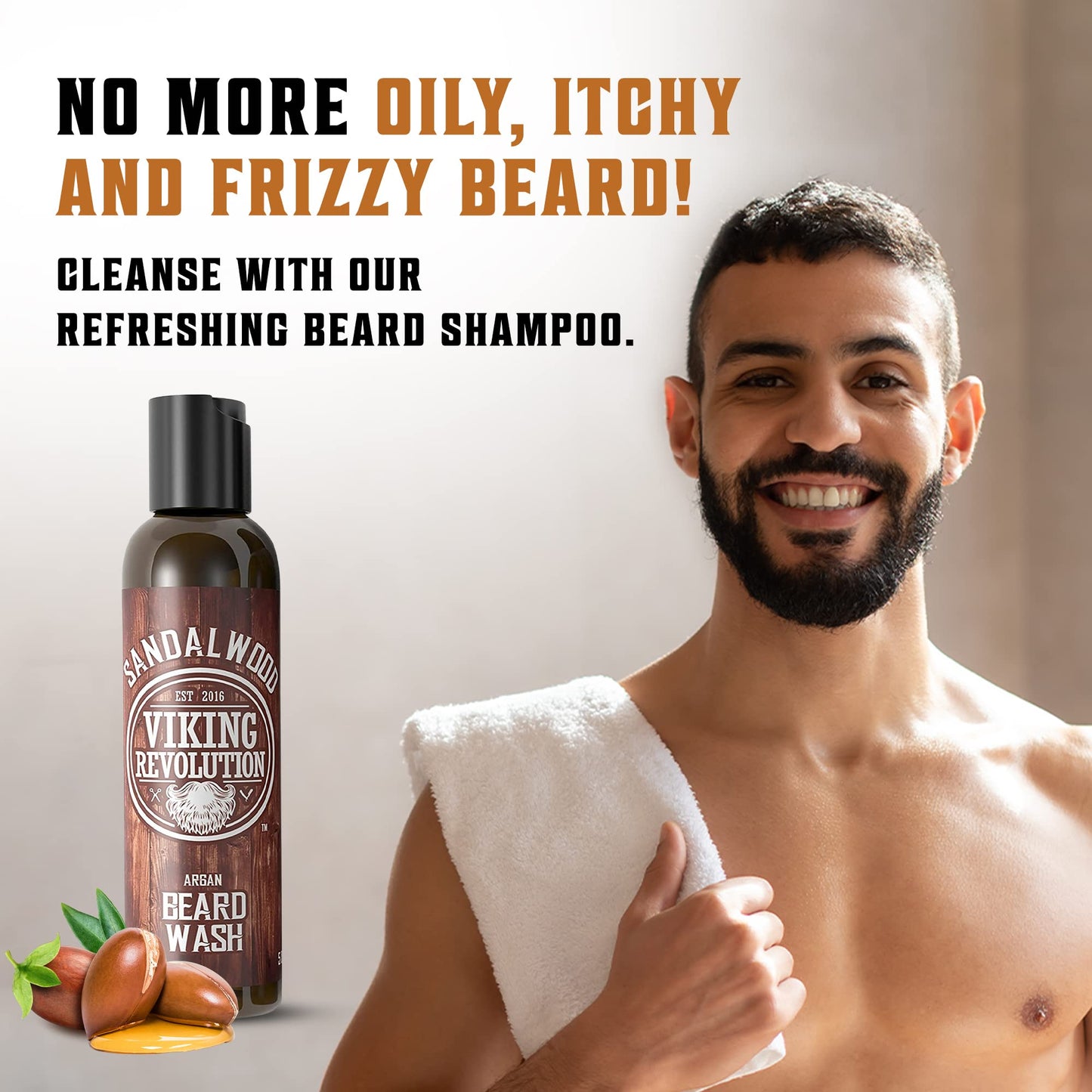 Viking Revolution Beard Wash & Beard Conditioner Set w/Argan & Jojoba Oils - Softens & Strengthens - Natural Beard Shampoo w/Beard Oil Sandalwood Beauty and Personal Care Viking Revolution