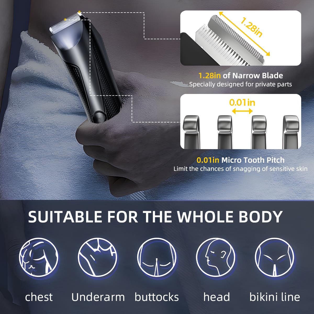 QDKVTNDJZ Hair Clippers for Men, Men's Body Trimmer Waterproof Shaver Professional Beard Razor Rechargeable Removal Bikini with Base Beauty and Personal Care QDKVTNDJZ