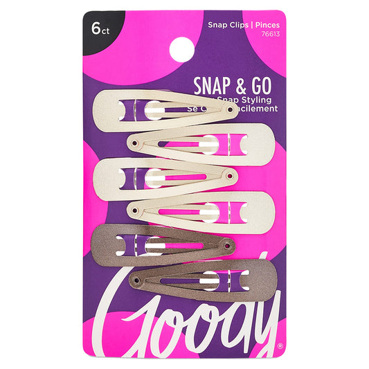 Goody Snap & Go Metal Contour Clips, 6 Count, Blonde, Snap Clips, Suitable for All Hair Types, Pain-Free Hair Accessories for Women, Men, and Kids