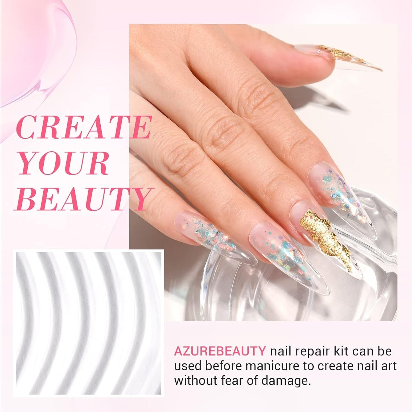 AzureBeauty Nail Repair Kit Transparent Crystal for Broken Cracked Split Weak Nails, Ideal Solution Emergency Easy Quick Fix Dip Powder 28 g 1 Oz Beauty and Personal Care AZUREBEAUTY