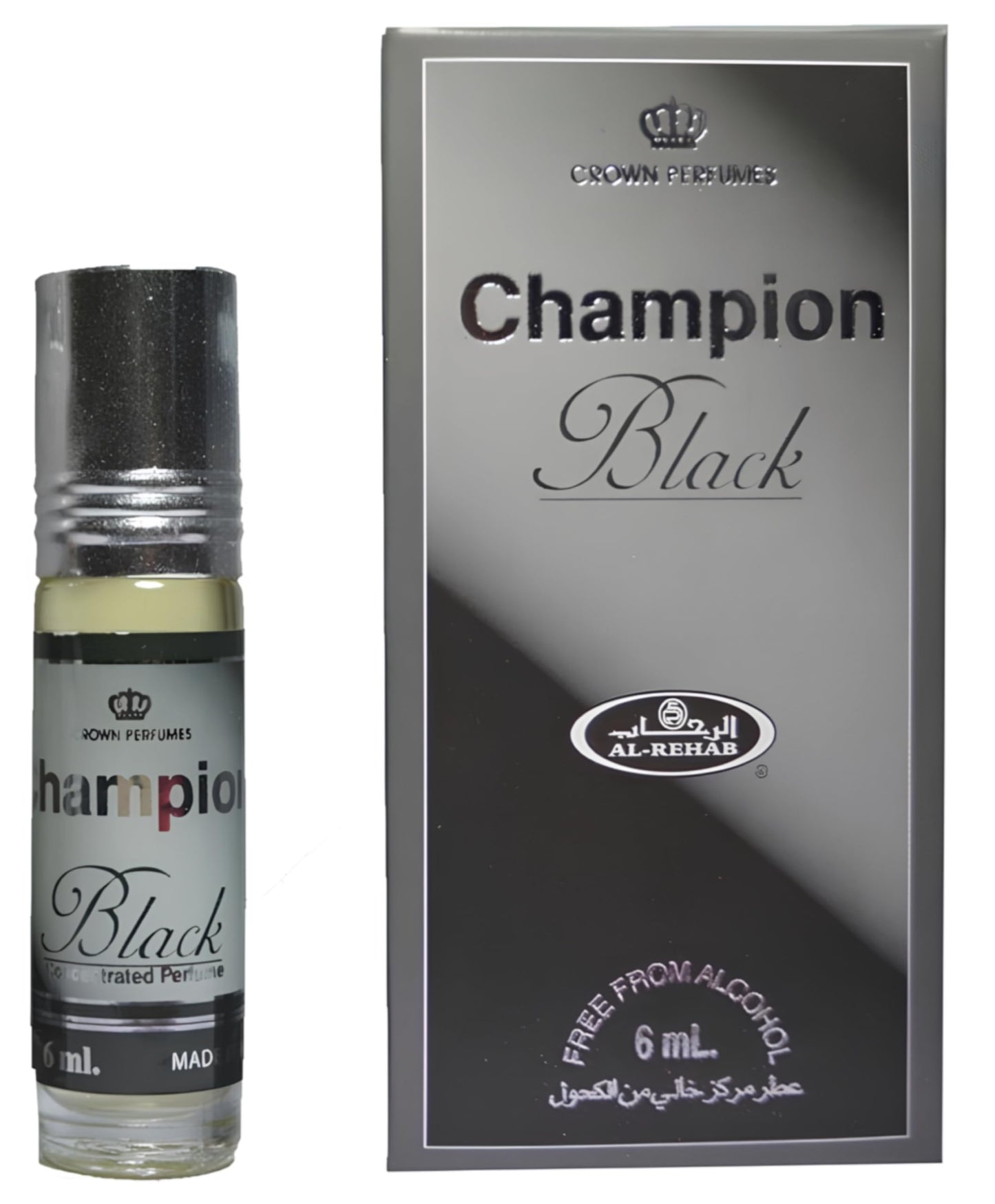 Al Rehab Champion Black - Floral, Tobacco, Woody, Musky - Concentrated Perfume Oil Rollerball for Men, 0.2 Ounce / 6ml