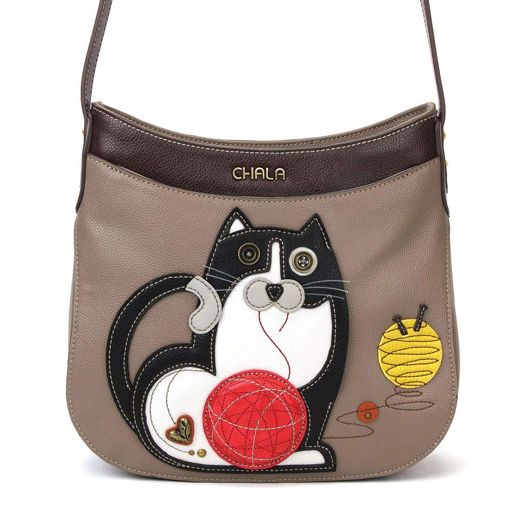 Chala Handbags Fat Cat Crescent Crossbody Handbag Purse, Cat Mom