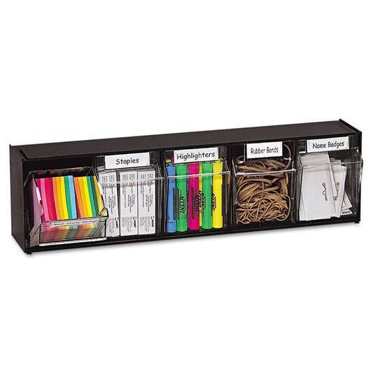 Deflecto 20504OP Tilt Bin Plastic Storage System w/5 Bins, 23 5/8 x 5 1/4 x 6 1/2, Black