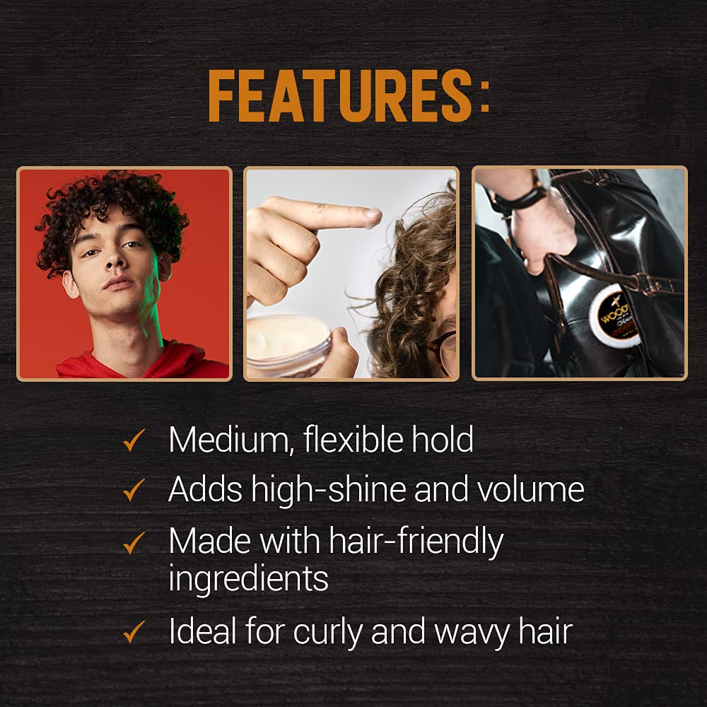 Woody's Styling Cream for Men, Flexible Styling Cream, Controls Curly and Wavy Hair, Water-Soluble with a Healthy Shine Finish, Adds Volume
