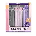 Pogo BPA Free Tritan Water Bottles with Flip Lid and Straw - 32 Ounce, 3 Pack (Lilac, Pink Satin, Gray)