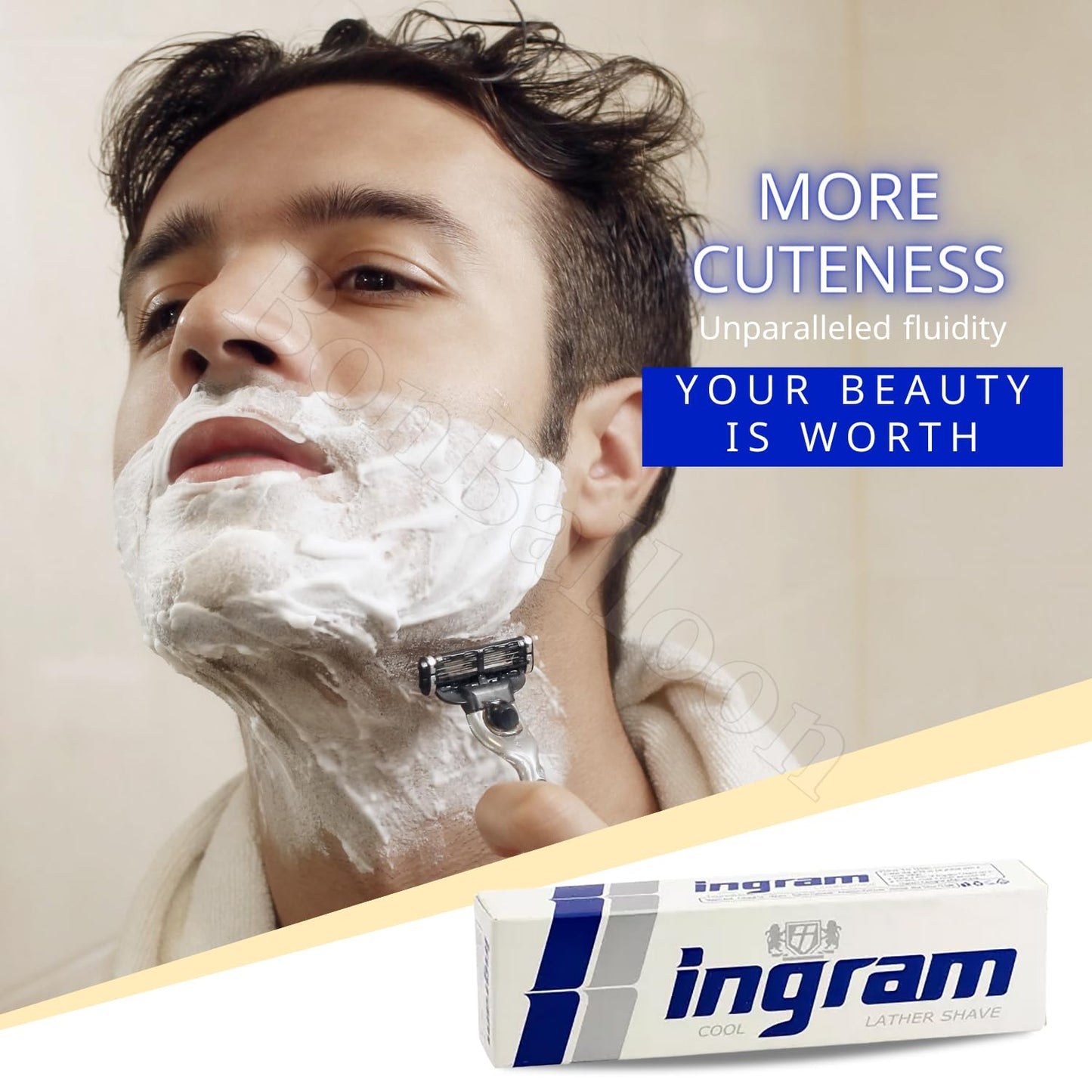 Lather Shave Cool Ingram Shaving Cream Tube 60g Glycerin Coconut Oil Made In Egypt ( 2 Pack = 4.23 oz / 120 gm )