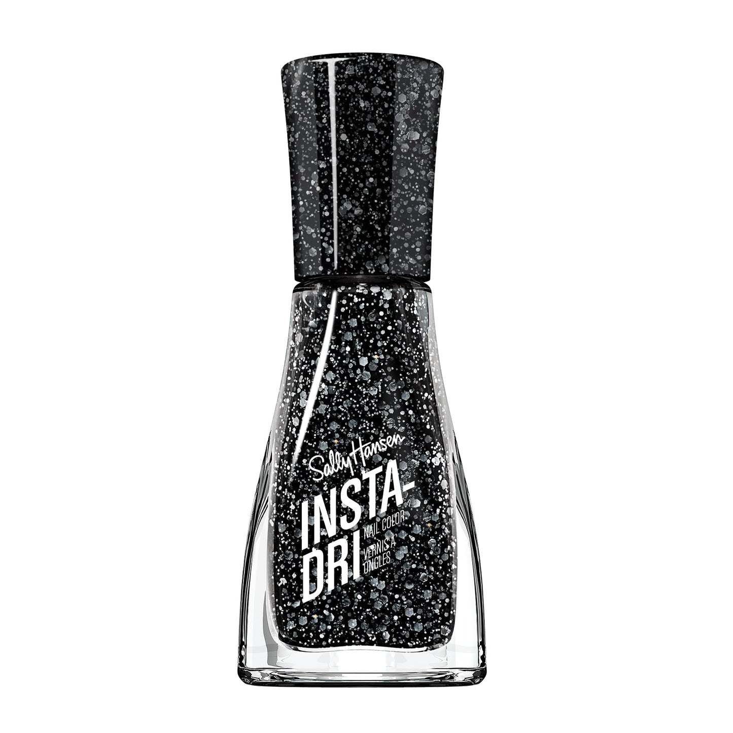 Sally Hansen Insta-Dri Nail Polish | Quick Dry, Long Lasting, Streak-Free Shine | Opaque, Glittery | 565 Powerslide | Black with White Glitter Nail