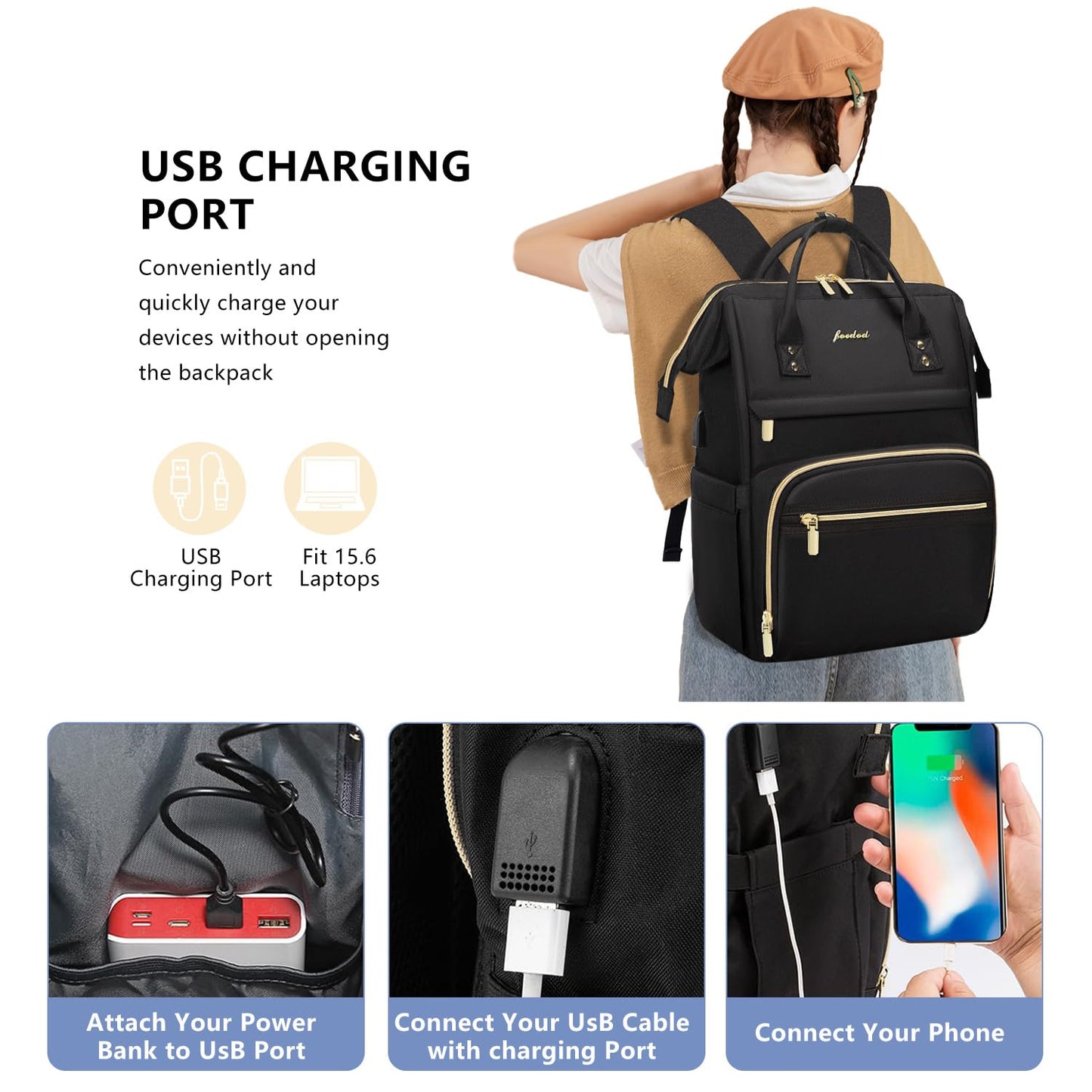 FOCDOD Women Laptop Backpack Work Bag - Fits 15.6 inch with Laptop Compartment Waterproof Professional Fashion Travel Purse for College Nurse Business Computer Backpack