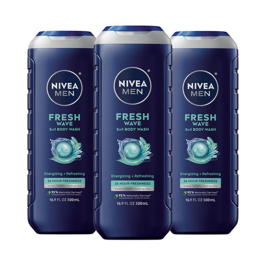 NIVEA MEN Fresh Wave Body Wash with Menthol, Refreshing Scent, 3-in-1 Men's Body Wash, Face and Hair, Paraben Free, Vegan Formula, 16.9 Fl Oz Bottle Beauty & Personal Care NIVEA MEN